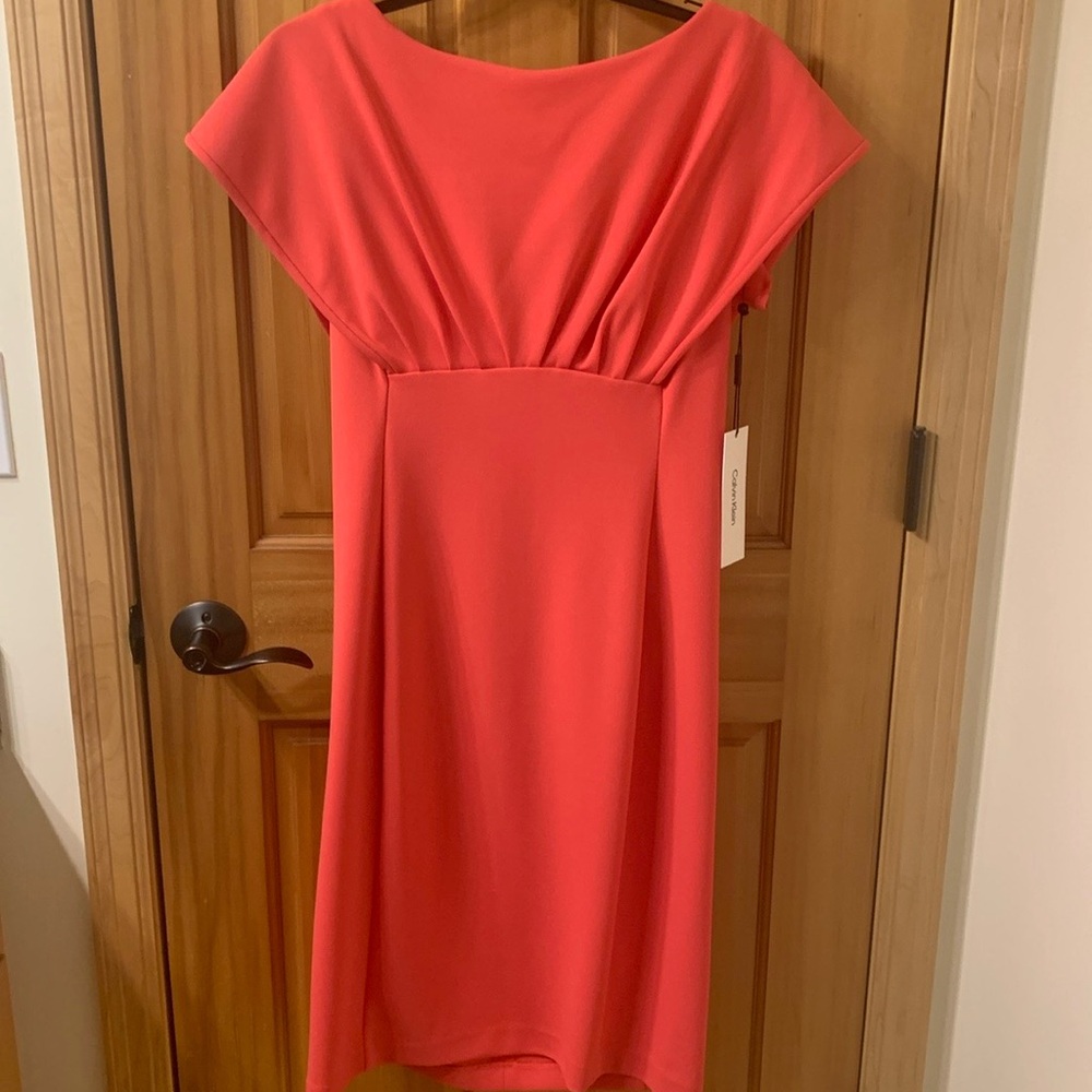 CALVIN KLEIN Womens Coral Zippered Pleated Unlined Above The Knee Party Dress